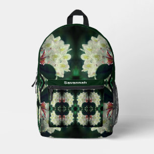 White Azalea Flower Abstract Personalised Printed Backpack