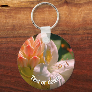 White Azalea Flower Personalized Key Ring