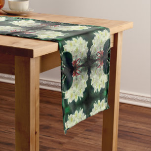 White Azalea Flower With Raindrops Abstract     Short Table Runner