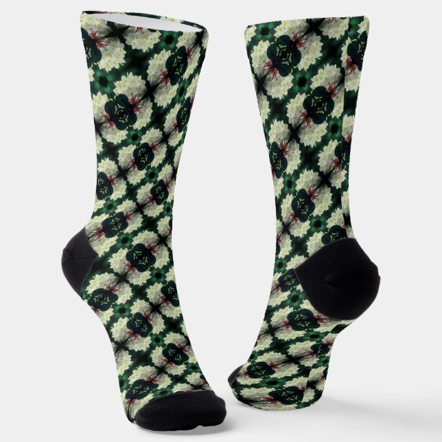 White Azalea Flower With Raindrops Pattern      Socks (Angled)
