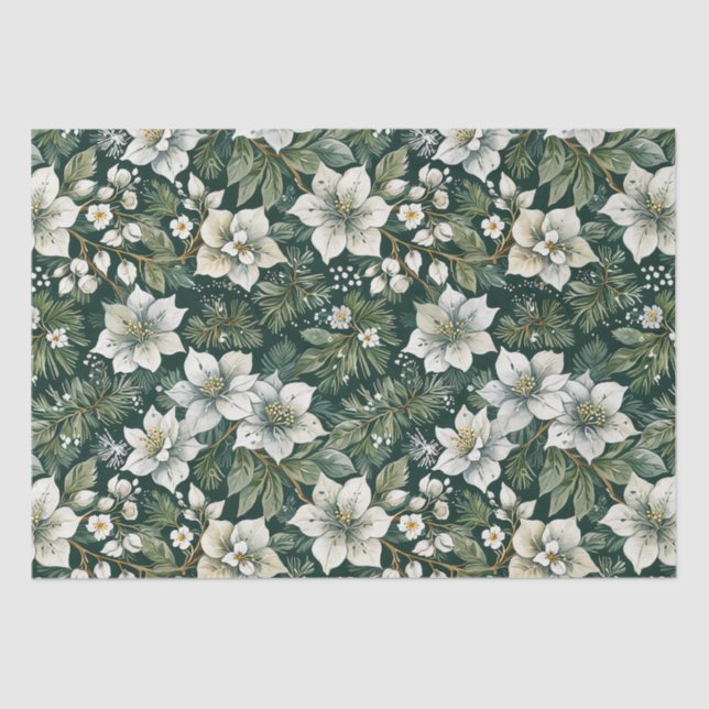 White Azaleas and Evergreens Holiday Tissue Paper (Front)