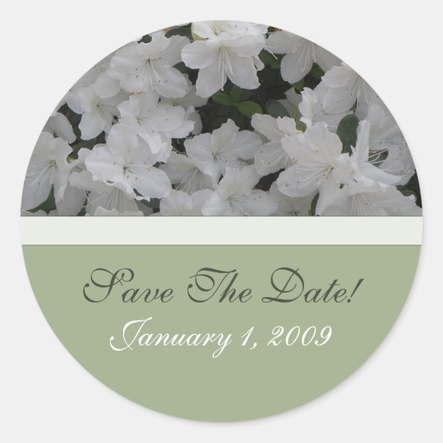 White Azaleas Save The Date Sticker (Front)
