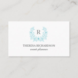 White Azure Magnolia Wreath Monogram  chic Business Card