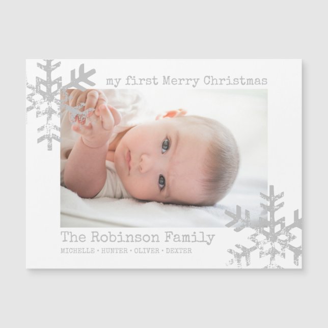 White Baby 1st Christmas Photo Snowflakes (Front)