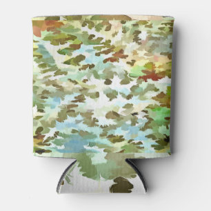 White, Baby Blue and Green Camouflage Pattern Can Cooler