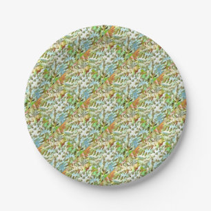 White, Baby Blue and Green Camouflage Pattern Paper Plate