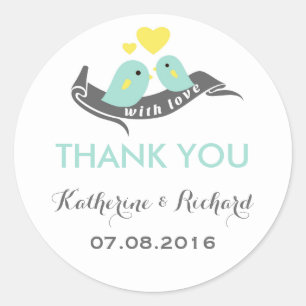 White Baby Blue Lovebirds Wedding Favour Sticker