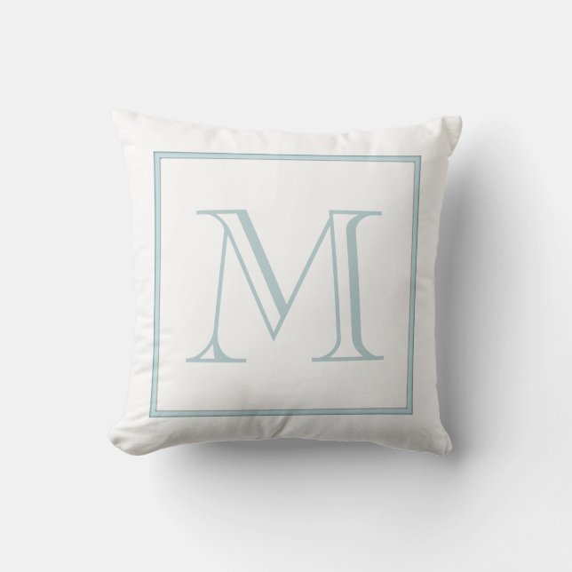 White Baby Blue Monogram Cushion (Front)