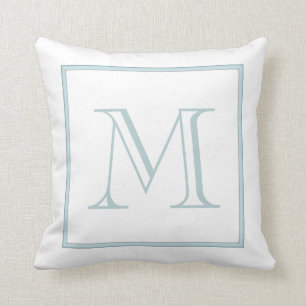White Baby Blue Monogram Cushion