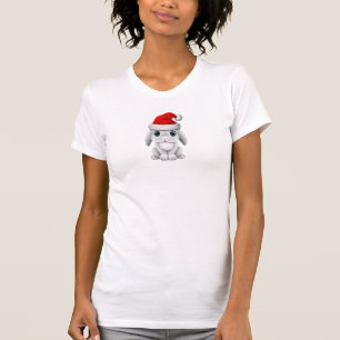 White Baby Bunny Wearing Santa Hat T-Shirt