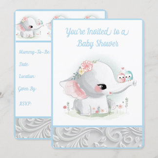 White Baby Elephant Invitation