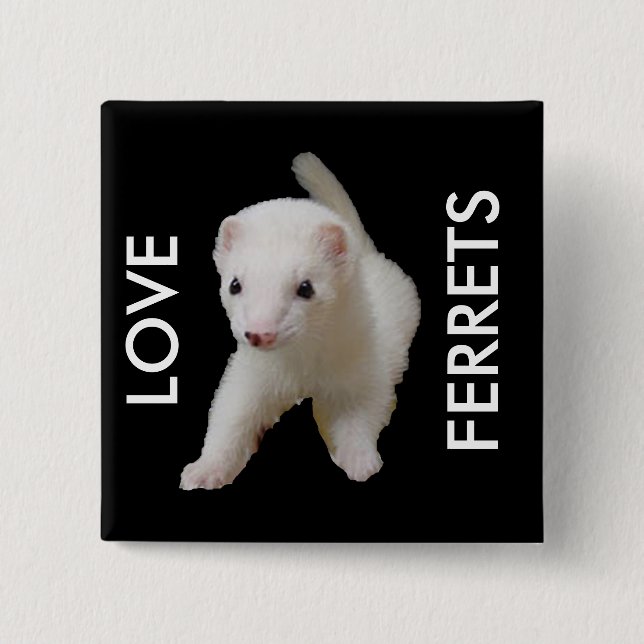 White Baby Ferret 15 Cm Square Badge (Front)