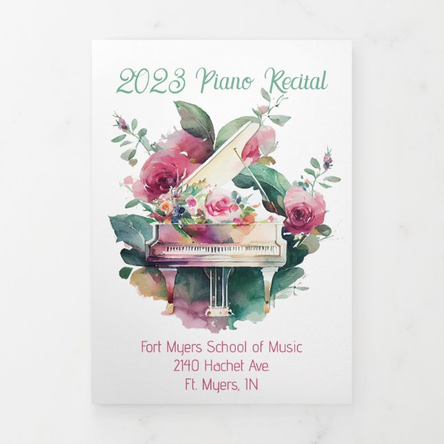 White Baby Grand Piano Recital Tri-Fold Programme (Cover)