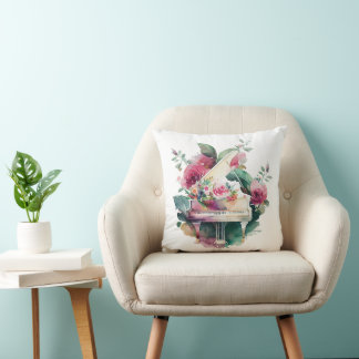 White Baby Grand Piano Watercolor Cushion