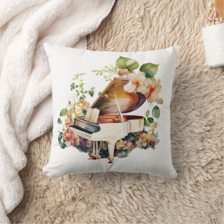 White Baby Grand Piano Watercolor Cushion