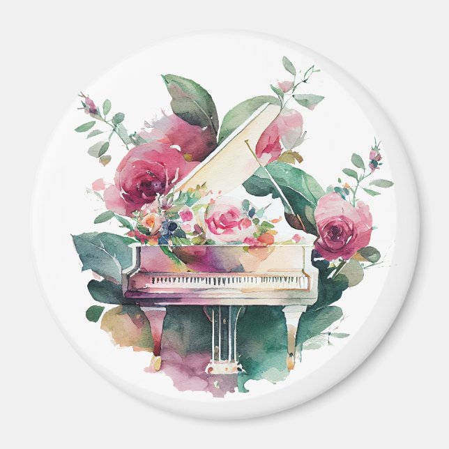 White Baby Grand Piano Watercolor Magnet (Front)