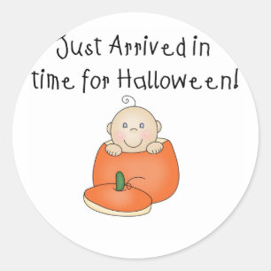White Baby Halloween Just Arrived Classic Round Sticker