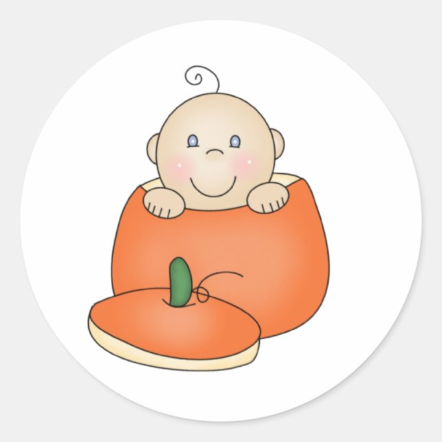 White Baby in Pumpkin Classic Round Sticker (Front)