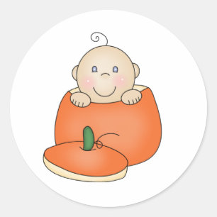 White Baby in Pumpkin Classic Round Sticker