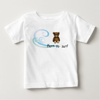 White baby onesie "Born to surf", waves and teddy
