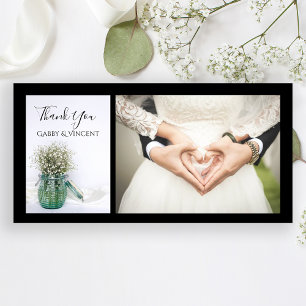 White Babys Breath Blue Jar Vase Wedding Thank You Card