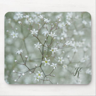 White Baby's Breath Floral Photo With Monogram Mouse Mat