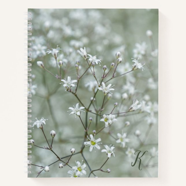 White Baby's Breath Flower Photo With Monogram Notebook (Front)