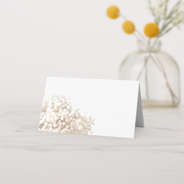 white baby's breath flowers place card (Front)