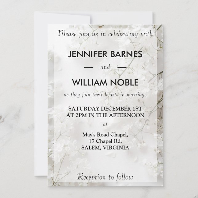White Baby's Breath Minimalist Modern Wedding Invitation (Front)