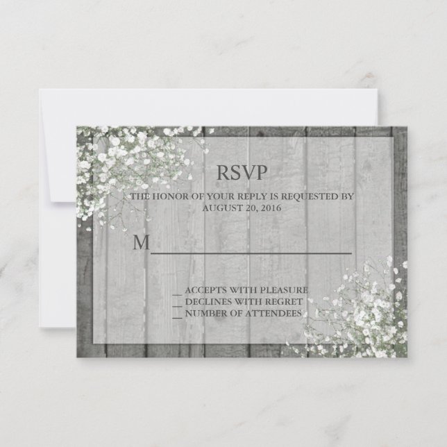 White Baby's Breath  Rustic RSVP Card (Front)