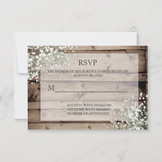 White Baby's Breath Rustic RSVP Card