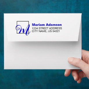 White Back & Front Name Monogram Return Address On Envelope