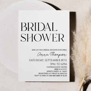White Back Modern Minimalist Bridal Shower  Invitation