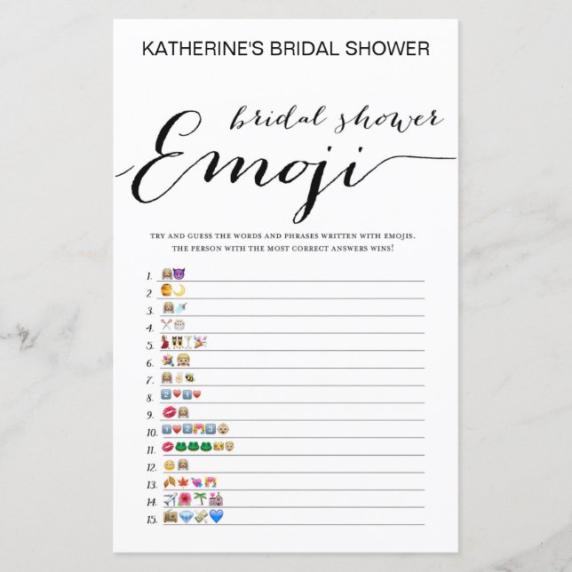 White Background Bridal Shower Game PRINTED (Front)