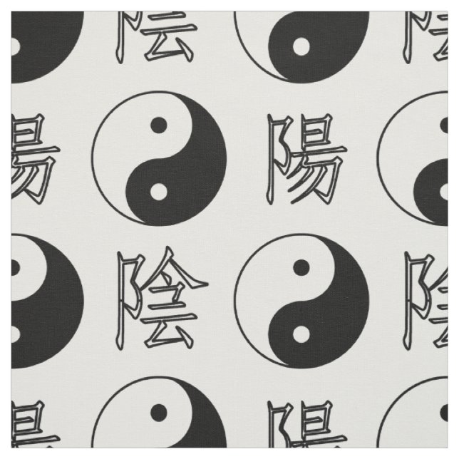 White Background Chinese Yinyang Pattern Fabric (Swatch)