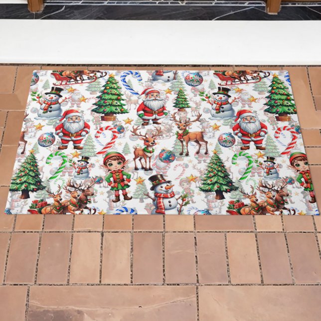 White Background Christmas Decorative Pattern Doormat (Creator Uploaded)