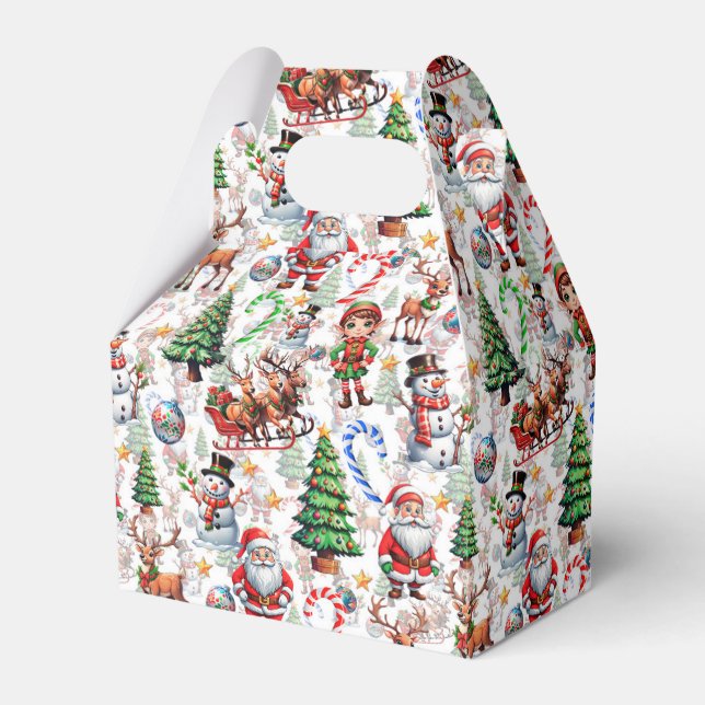 White Background Christmas Decorative Pattern Favour Box (Front Side)
