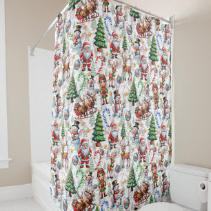 White Background Christmas Decorative Pattern Shower Curtain