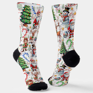 White Background Christmas Decorative Pattern Socks