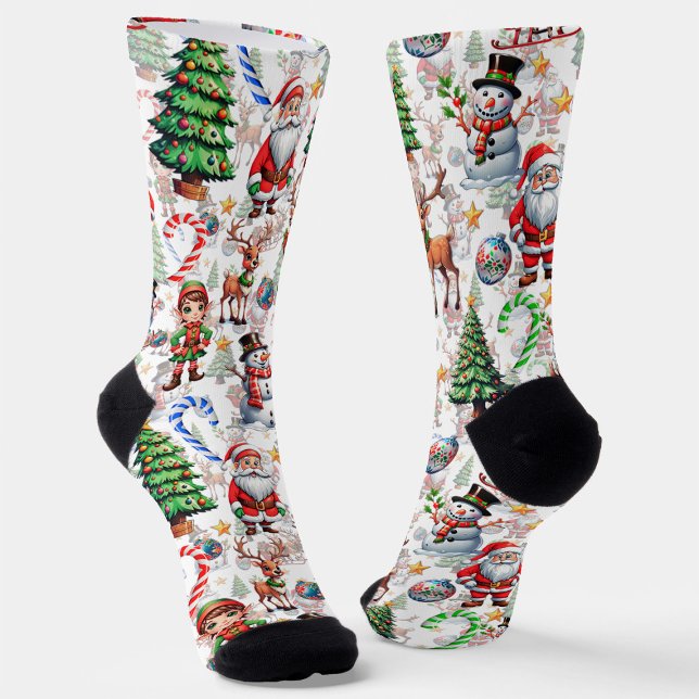 White Background Christmas Decorative Pattern Socks (Creator Uploaded)
