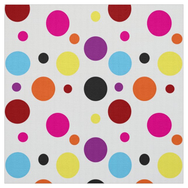 White Background Colourful Polka Dots Pattern Fabric (Swatch)