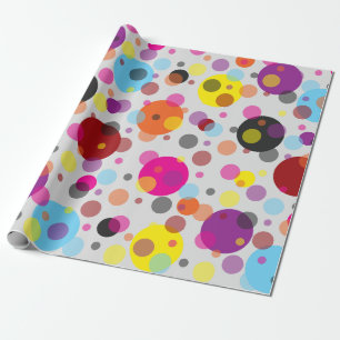 White Background Colourful Polka Dots Wrapping Paper