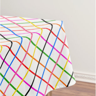 White Background Colourful Windowpane Plaid Design Tablecloth
