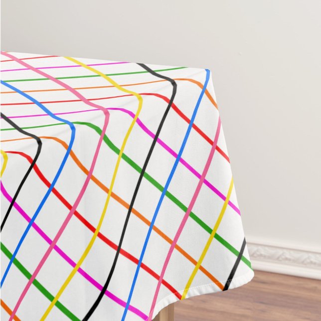 White Background Colourful Windowpane Plaid Design Tablecloth (Creator Uploaded)
