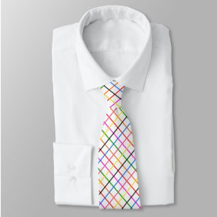 White Background Colourful Windowpane Plaid Design Tie