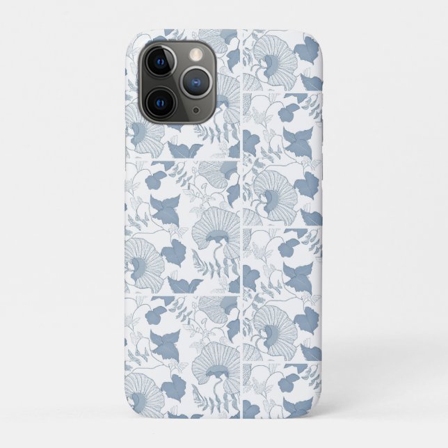 White Background Delicate Blue Japanese Flowers Case-Mate iPhone Case (Back)