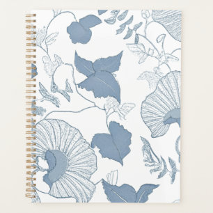 White Background Delicate Blue Japanese Flowers Planner