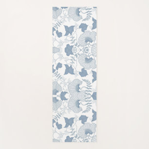 White Background Delicate Blue Japanese Flowers Yoga Mat