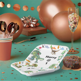 White background Dinosaur Birthday Party Paper Plate