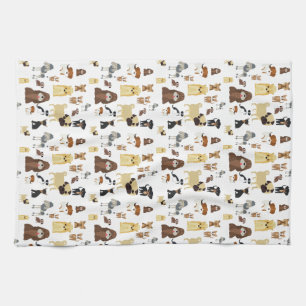 white background dogs pattern tea towel
